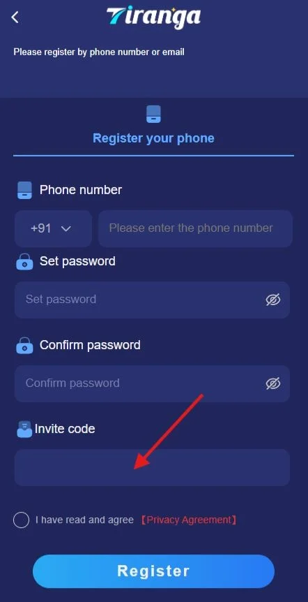 Enter Tiranga Game Invite Code